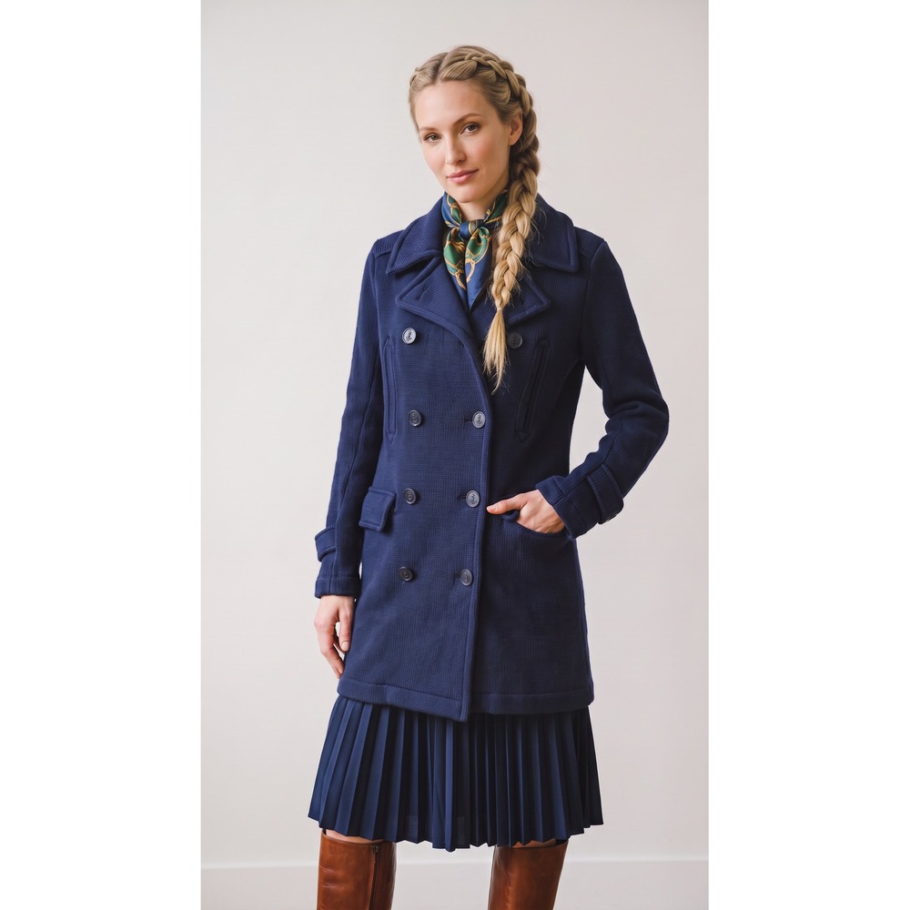 VTG Ralph Lauren Blue Label Double Breasted Heavy Cotton Knit Peacoat - XS Navy